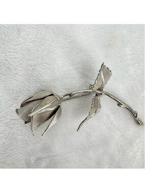 Giovanni Rose Brooch Silver Tone Signed Vintage Midcentury Collectible Estate